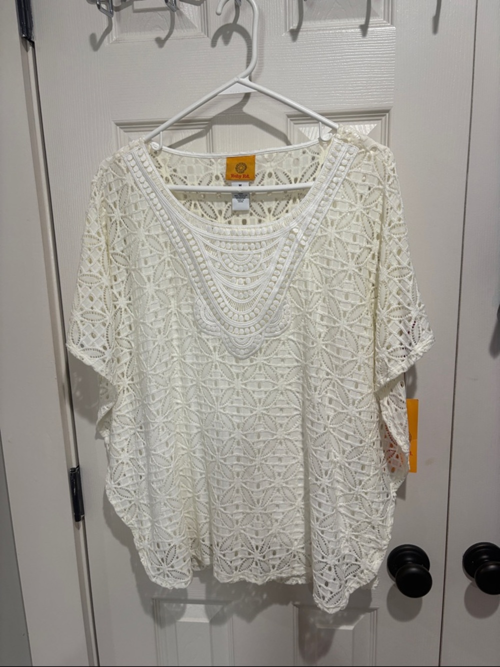 Ruby Red Crochet Lace Boho Top in Ivory